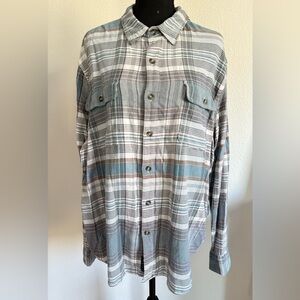 Lucky Brand Men’s Button Front Grey Teal Plaid Long Sleeve Shirt - Size XL